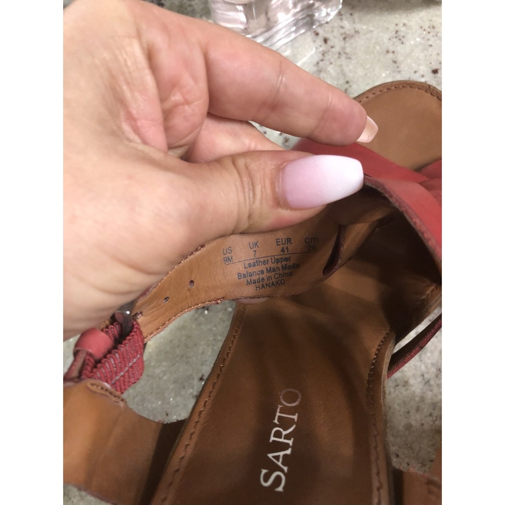 Franco Sarto Bamako Red Leather Strappy Wedge Sandal Heels Womens 9 - Picture 7 of 9